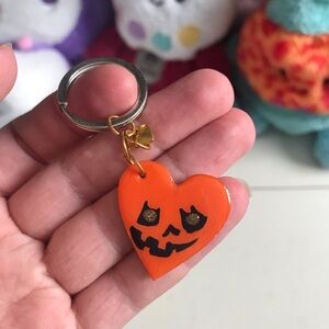 Handmade Orange Heart Pumpkin Keychain - Kids Accessories